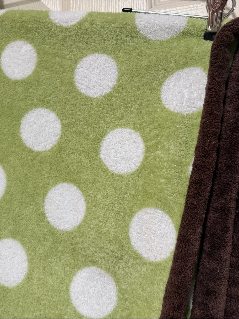 Carter's Green and White Polka Dot Baby Blanket with Brown Elephant Accent